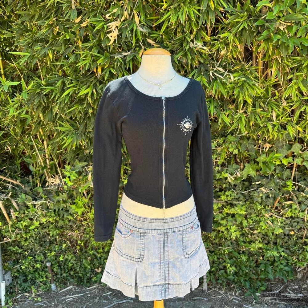 vintage Harley-Davidson dealer thermal zip up in black ribbed waffle knit